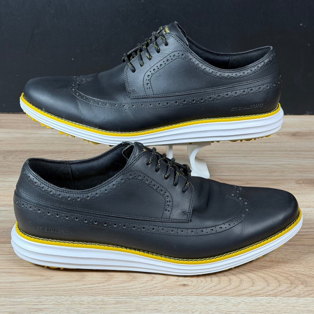 Cole Haan Golf Shoes Mens 13 Black Yellow OriginalGrand Wingtip Spikeless C33682